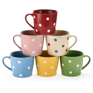 Polka Dot Coffee Mugs Set Of 6 - Flat Bottom Wide Mouth Oversized Coffee Mug