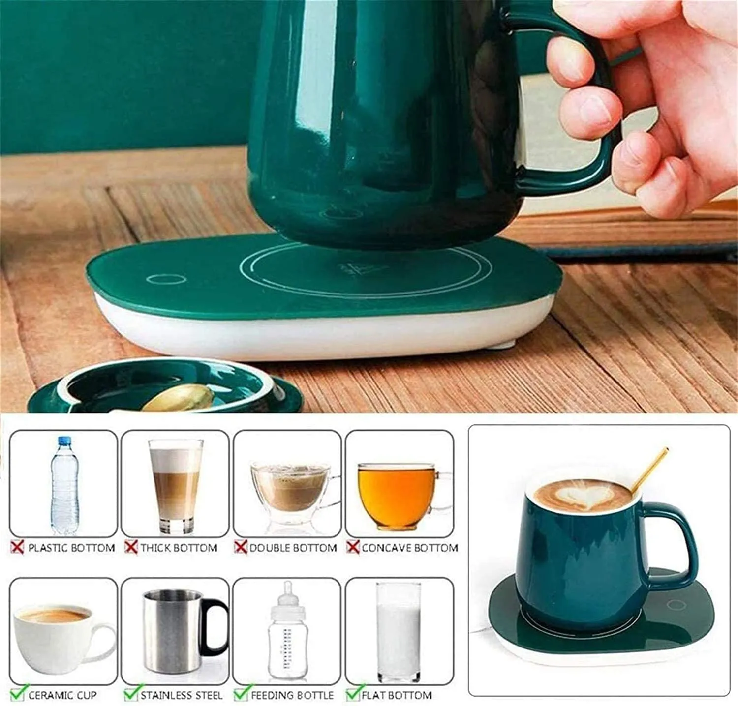 Portable Coffee Ceramic Mug with Thermostatic Electric Coaster