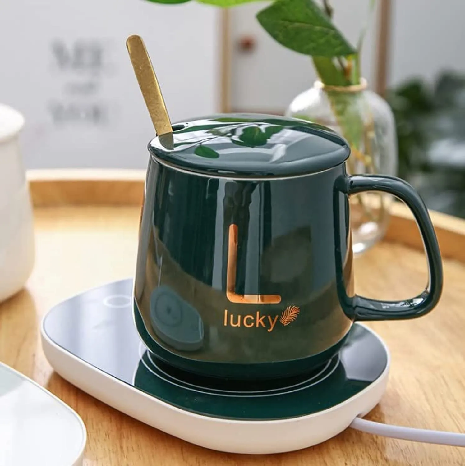 Portable Coffee Ceramic Mug with Thermostatic Electric Coaster