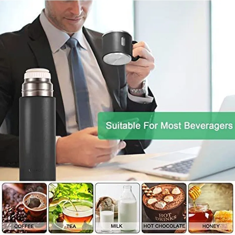 Premium Stainless Steel Thermo 500ml Vacuum Insulated Bottle Water Flask Gift Set with Two Cups Hot & Cold