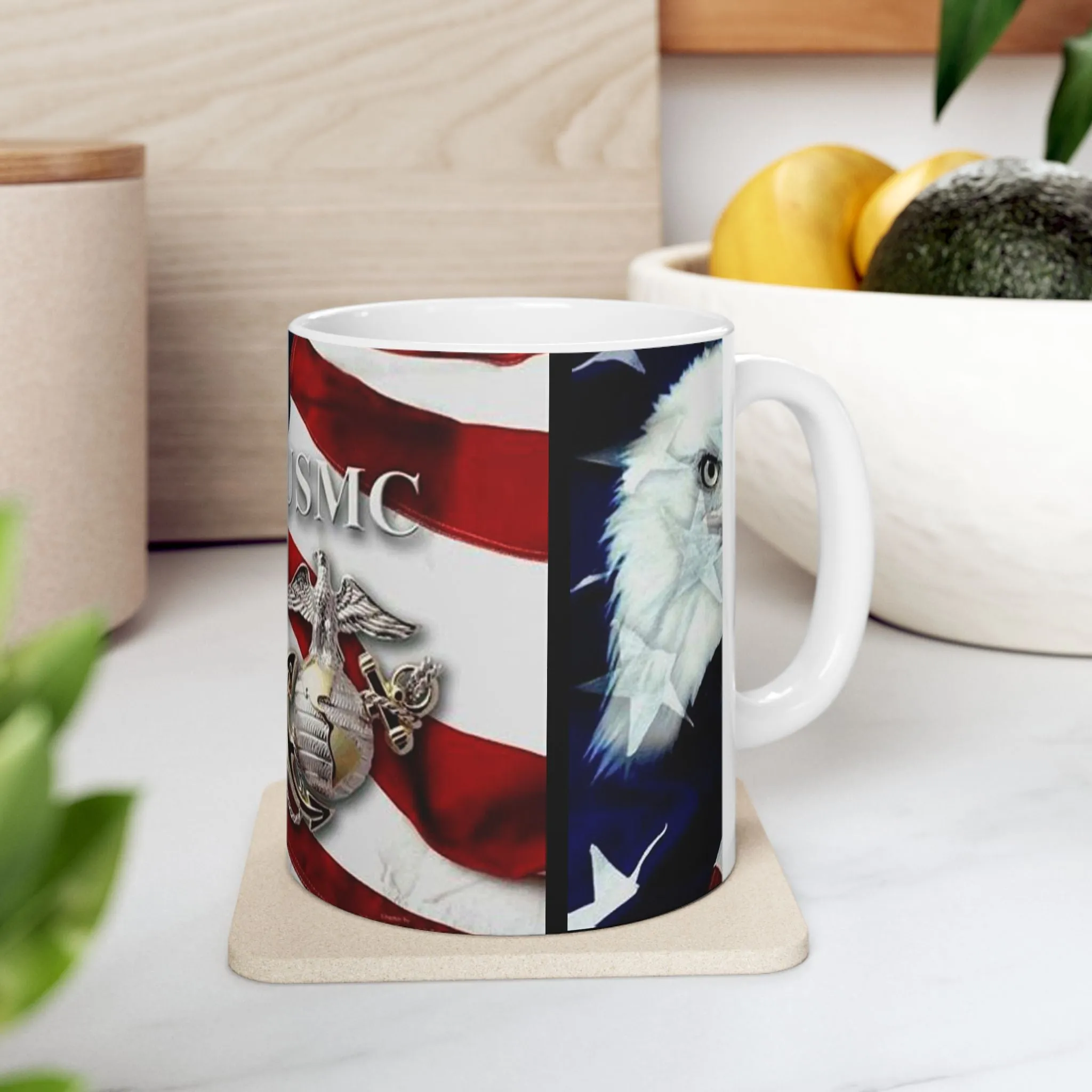 Princess Grace USMC Eagle and Flag Ceramic Mug, Military Gift, Coffee Cup, Veteran Appreciation, Patriotic Mug, 4th of July