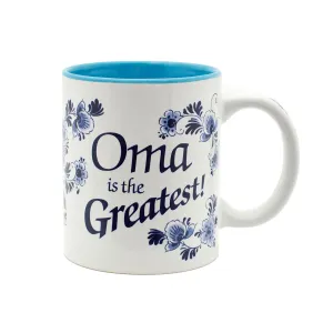 "Oma is the Greatest" German Blue Ceramic Coffee Mug