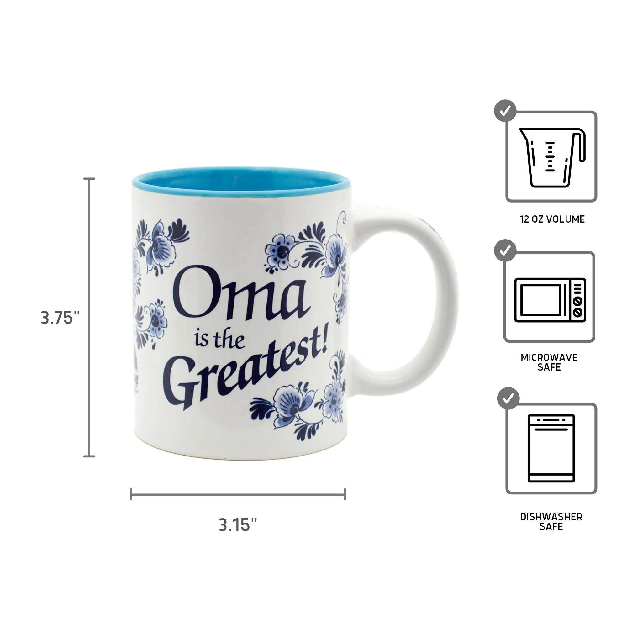 "Oma is the Greatest" German Blue Ceramic Coffee Mug