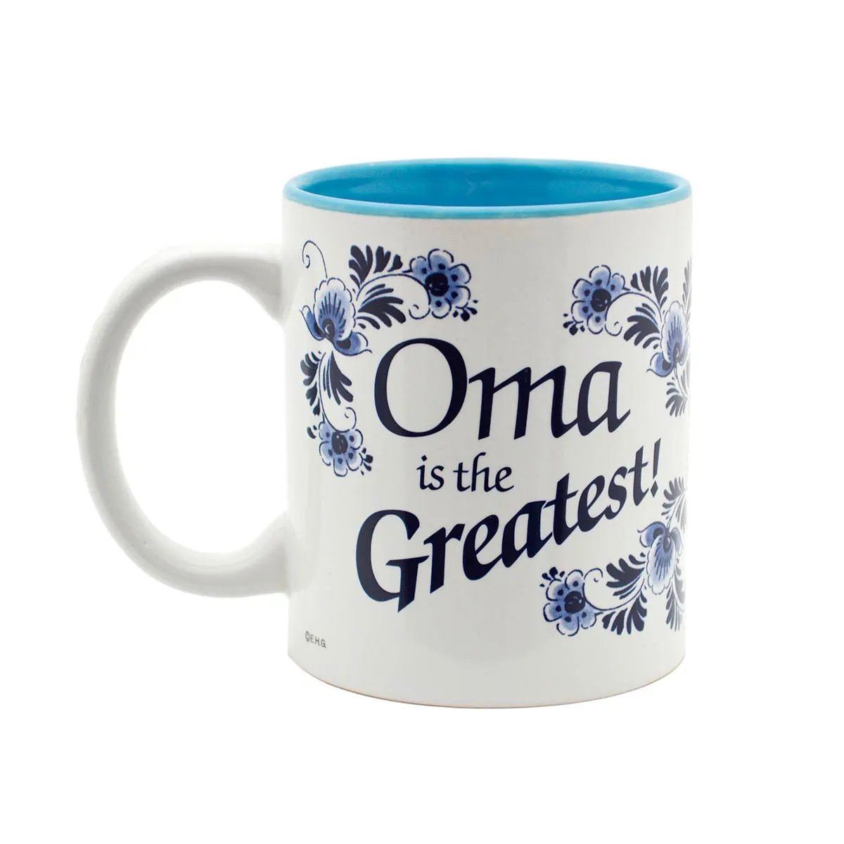 "Oma is the Greatest" German Blue Ceramic Coffee Mug