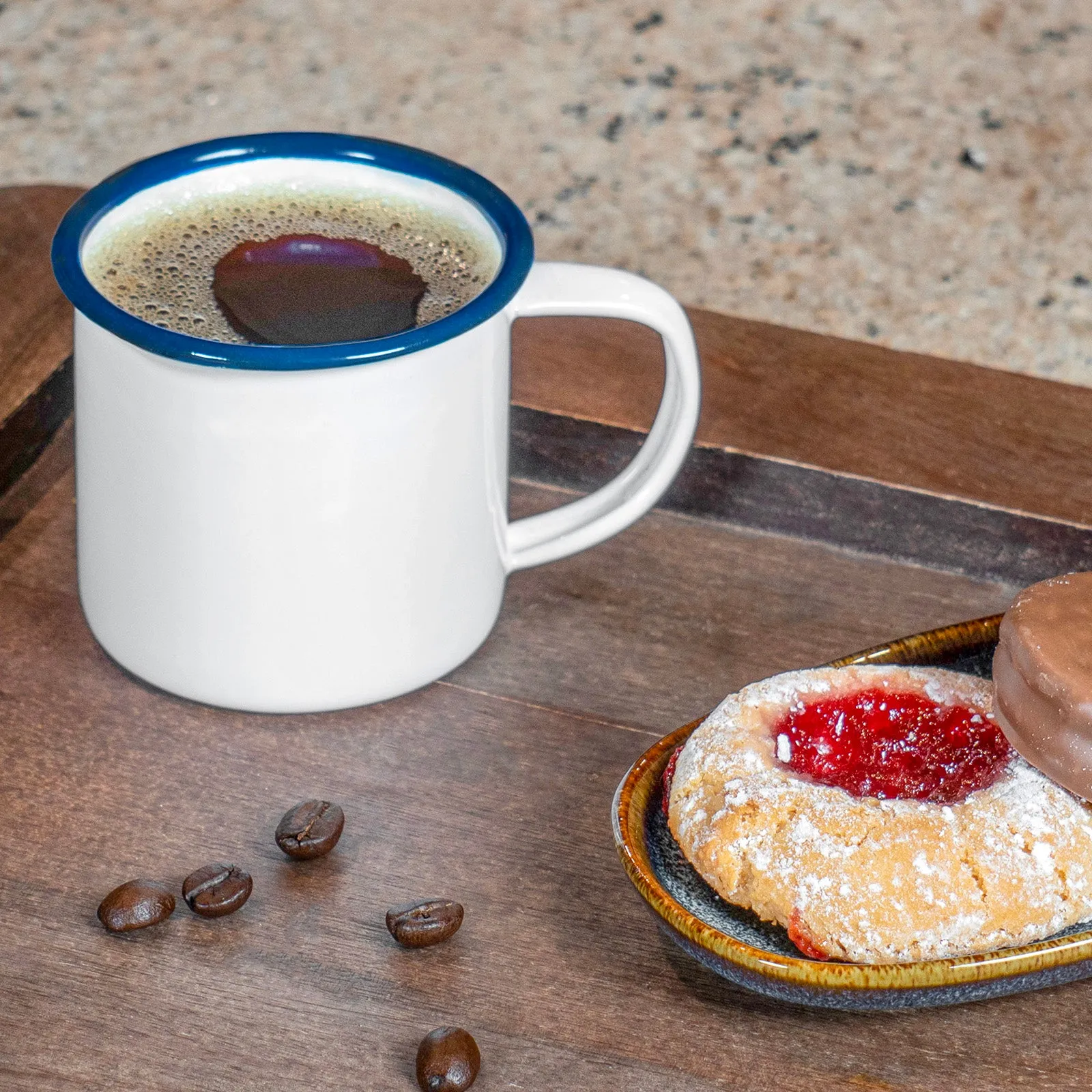 Red Co. Set of 6 Enamelware Metal Small Classic 5 Oz Round Coffee and Tea Mug with Handle, Solid White/Colored Rim