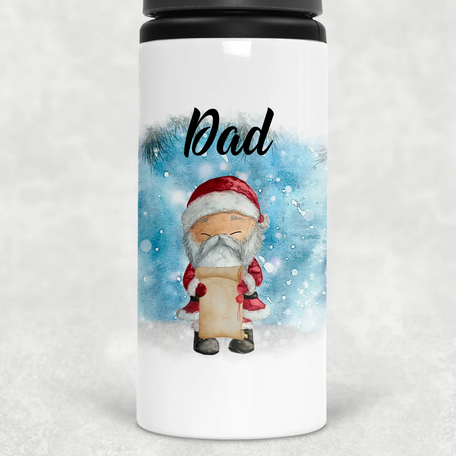 Santa, Mrs Claus, Reindeer or Elf Christmas Personalised Aluminium Straw Water Bottle 650ml