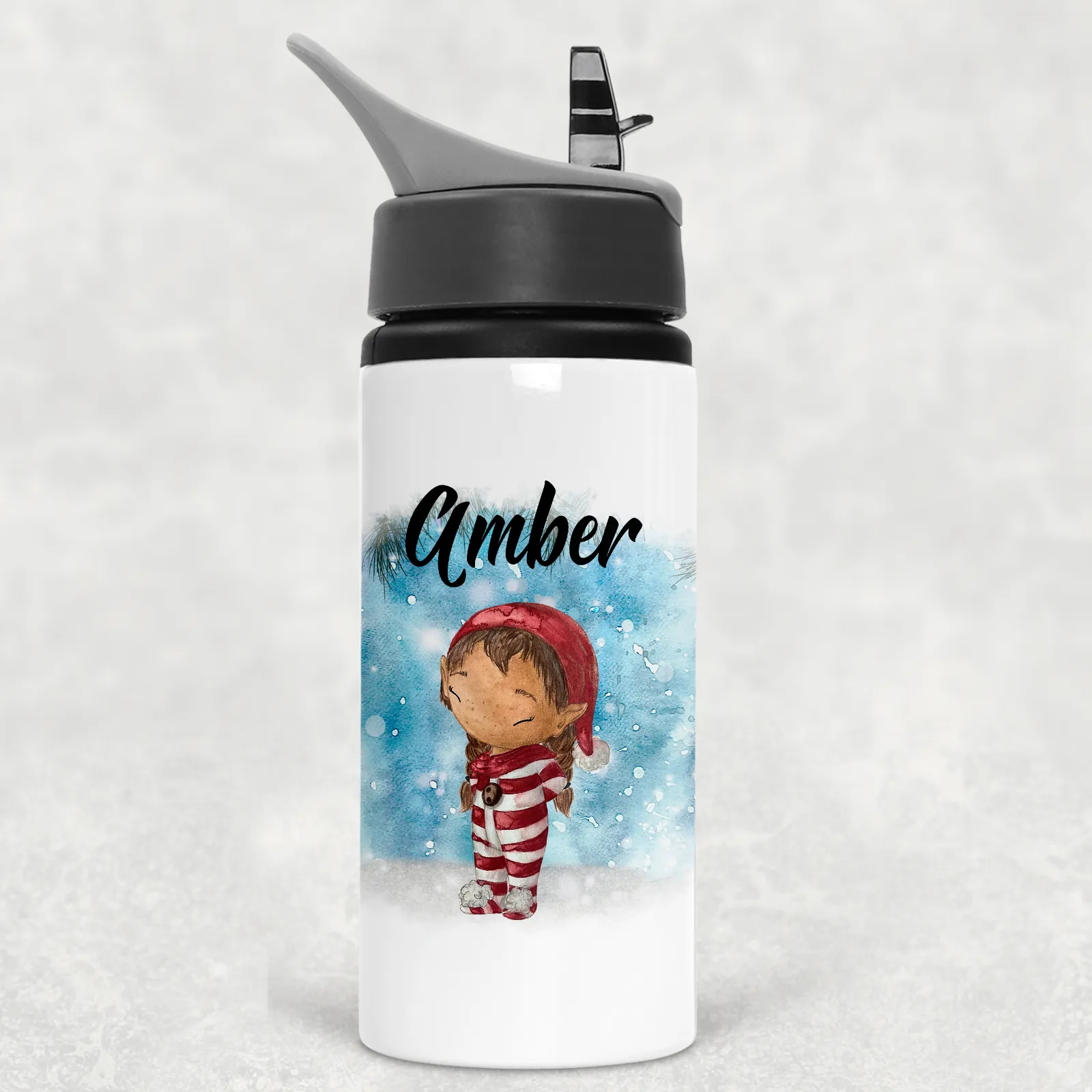 Santa, Mrs Claus, Reindeer or Elf Christmas Personalised Aluminium Straw Water Bottle 650ml