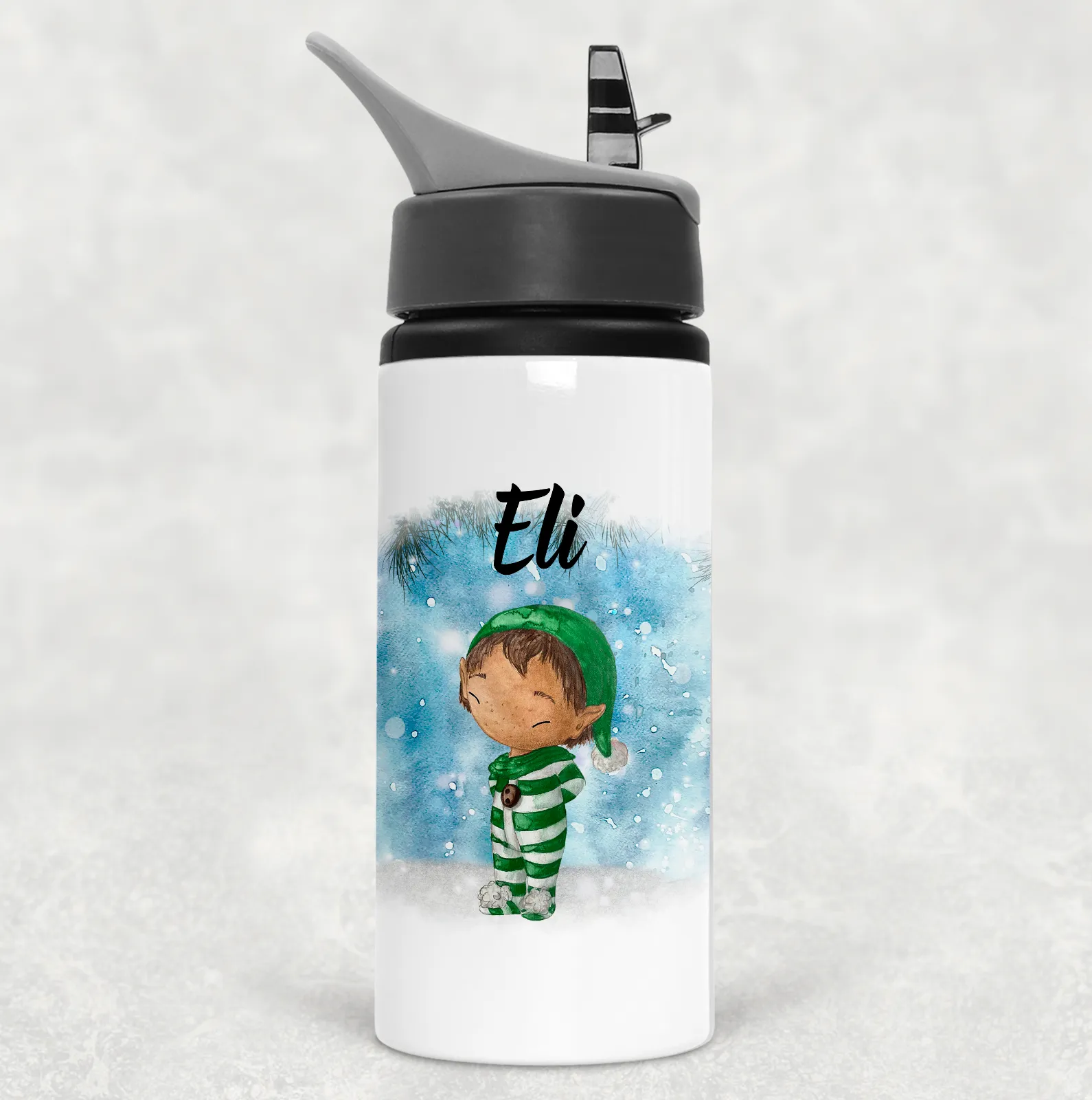 Santa, Mrs Claus, Reindeer or Elf Christmas Personalised Aluminium Straw Water Bottle 650ml