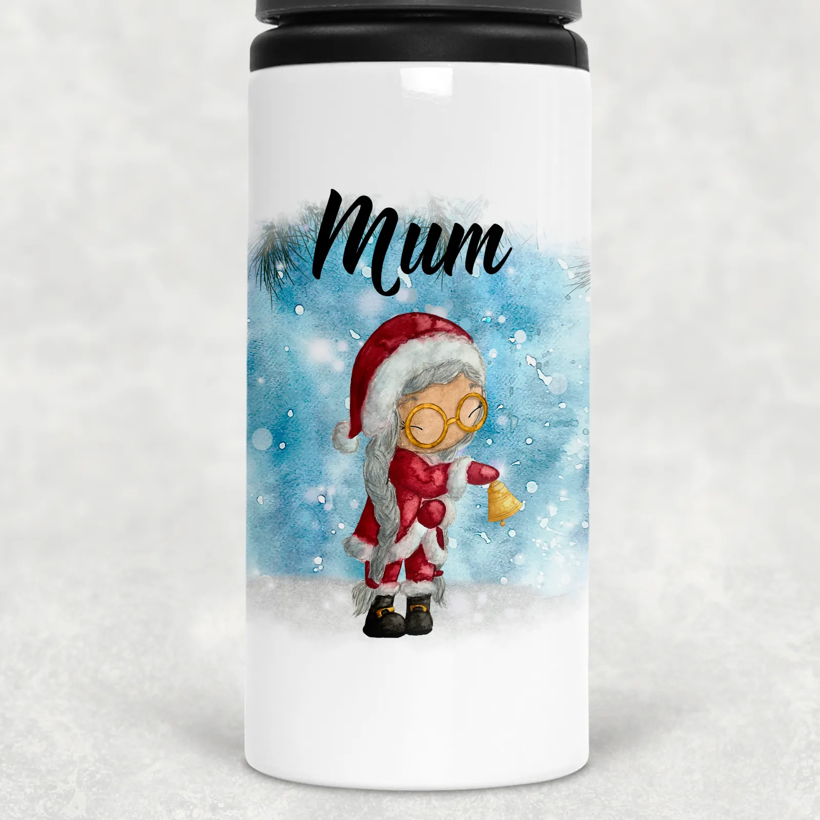 Santa, Mrs Claus, Reindeer or Elf Christmas Personalised Aluminium Straw Water Bottle 650ml