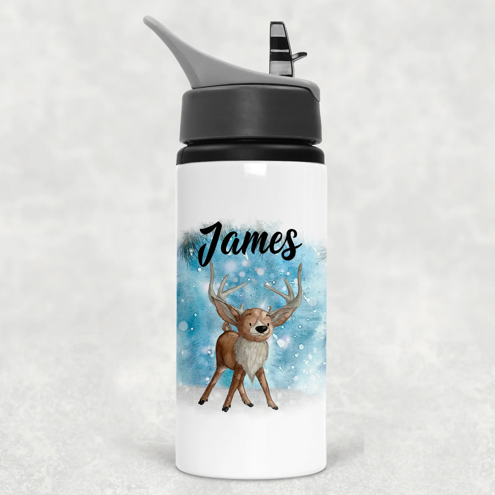 Santa, Mrs Claus, Reindeer or Elf Christmas Personalised Aluminium Straw Water Bottle 650ml