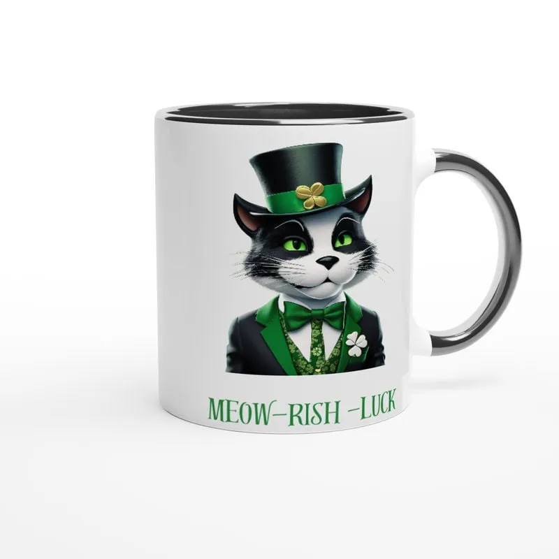 St Patrick's Day Mug, meow rish luck Coffee Mug, St Patrick's Day mug Gift,cat irish mug ,Irish Cat Mug