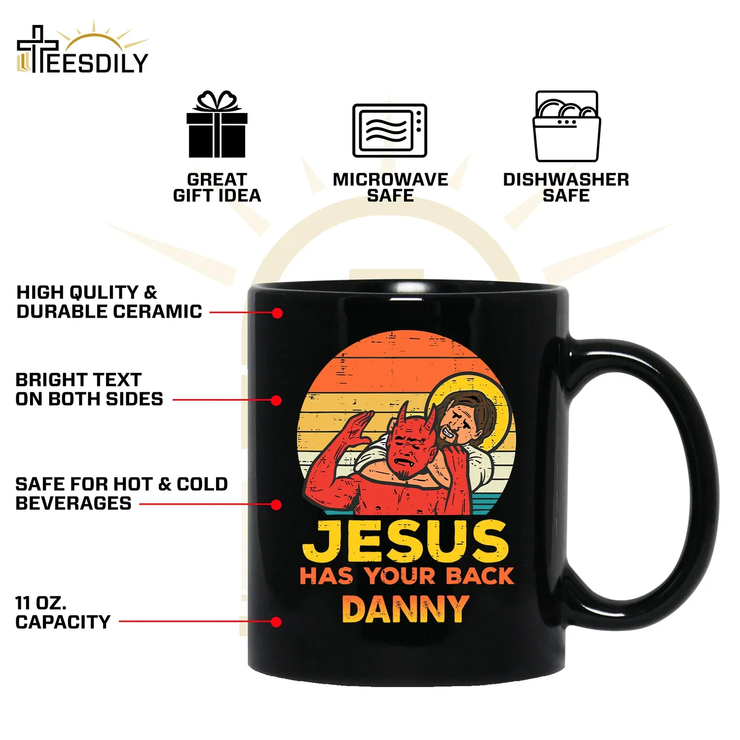 Teesdily | Customized Jesus And Devil Shirt, Jesus Has You Back Back Design Tee Sweatshirt Hoodie Mug, Jesus Lovers Gifts, Jesus Saves Me Shirt