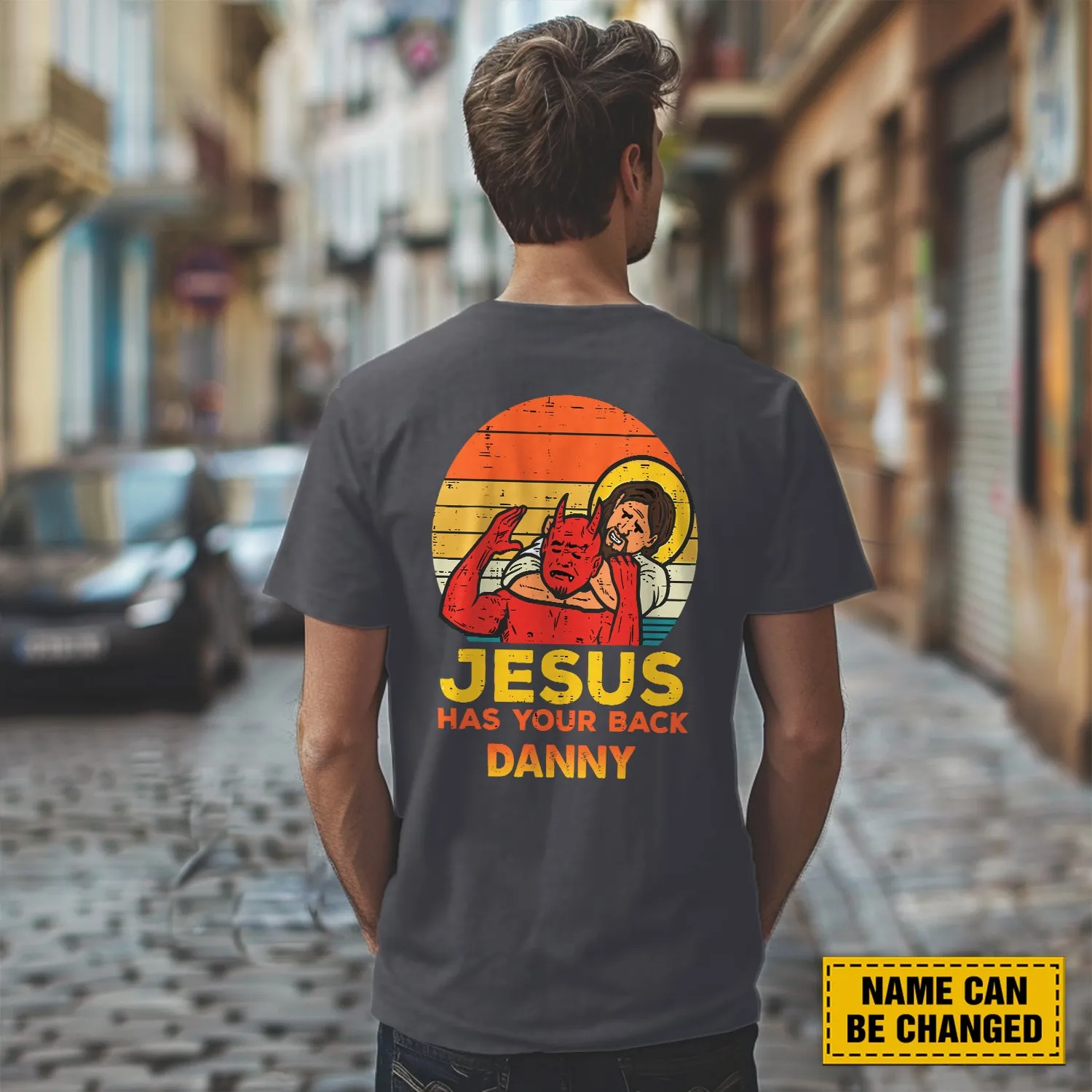 Teesdily | Customized Jesus And Devil Shirt, Jesus Has You Back Back Design Tee Sweatshirt Hoodie Mug, Jesus Lovers Gifts, Jesus Saves Me Shirt