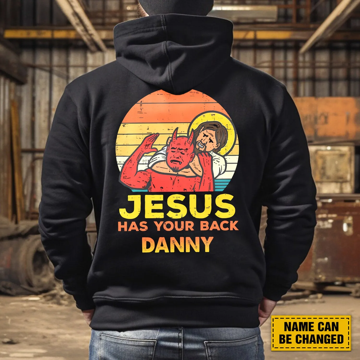 Teesdily | Customized Jesus And Devil Shirt, Jesus Has You Back Back Design Tee Sweatshirt Hoodie Mug, Jesus Lovers Gifts, Jesus Saves Me Shirt