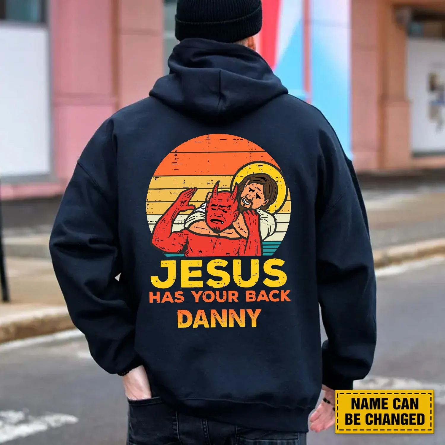 Teesdily | Customized Jesus And Devil Shirt, Jesus Has You Back Back Design Tee Sweatshirt Hoodie Mug, Jesus Lovers Gifts, Jesus Saves Me Shirt