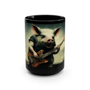 Vintage Pig Hog Playing Guitar - 15 oz Coffee Mug