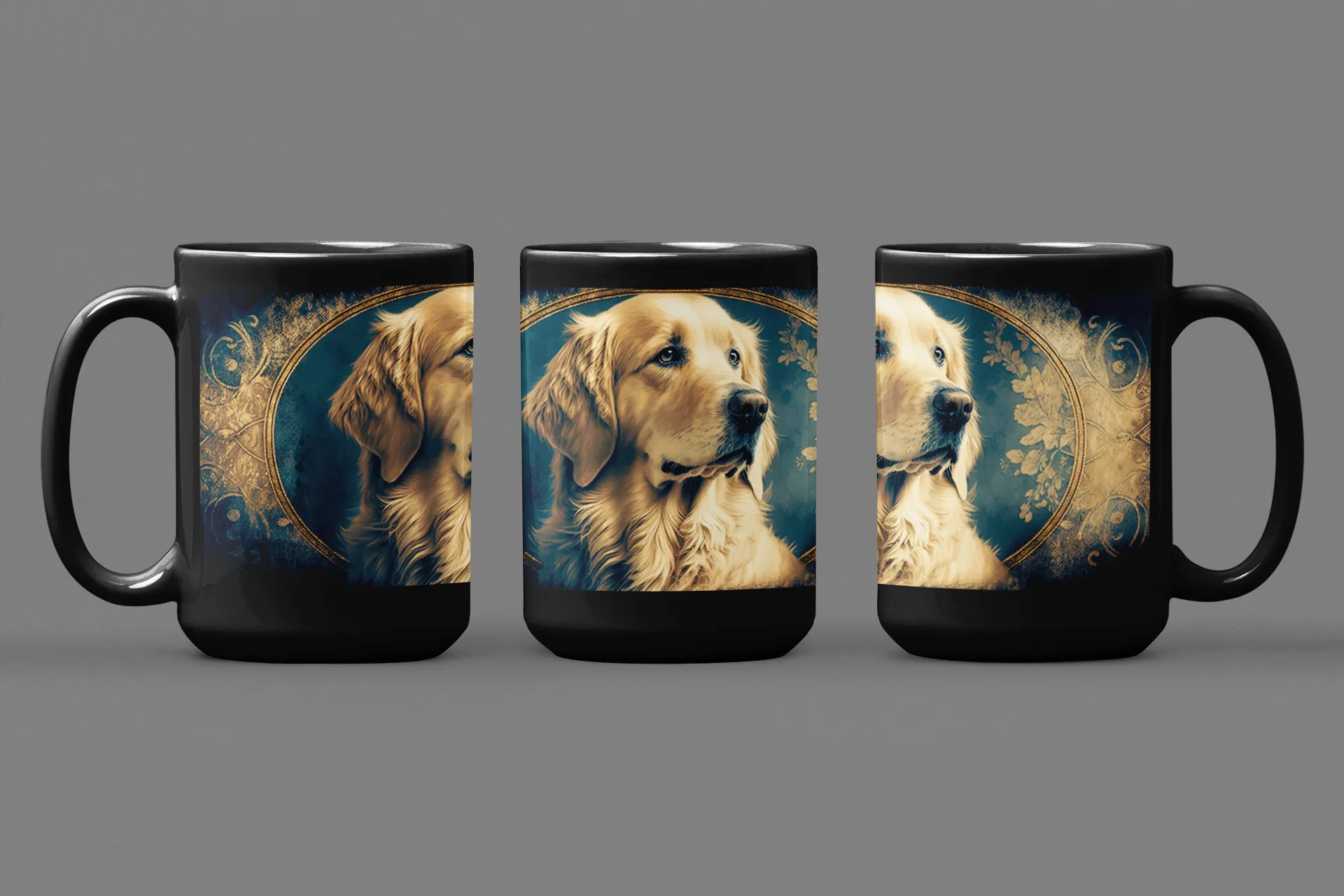 Vintage Victorian Golden Retriever Portrait - 15 oz Coffee Mug