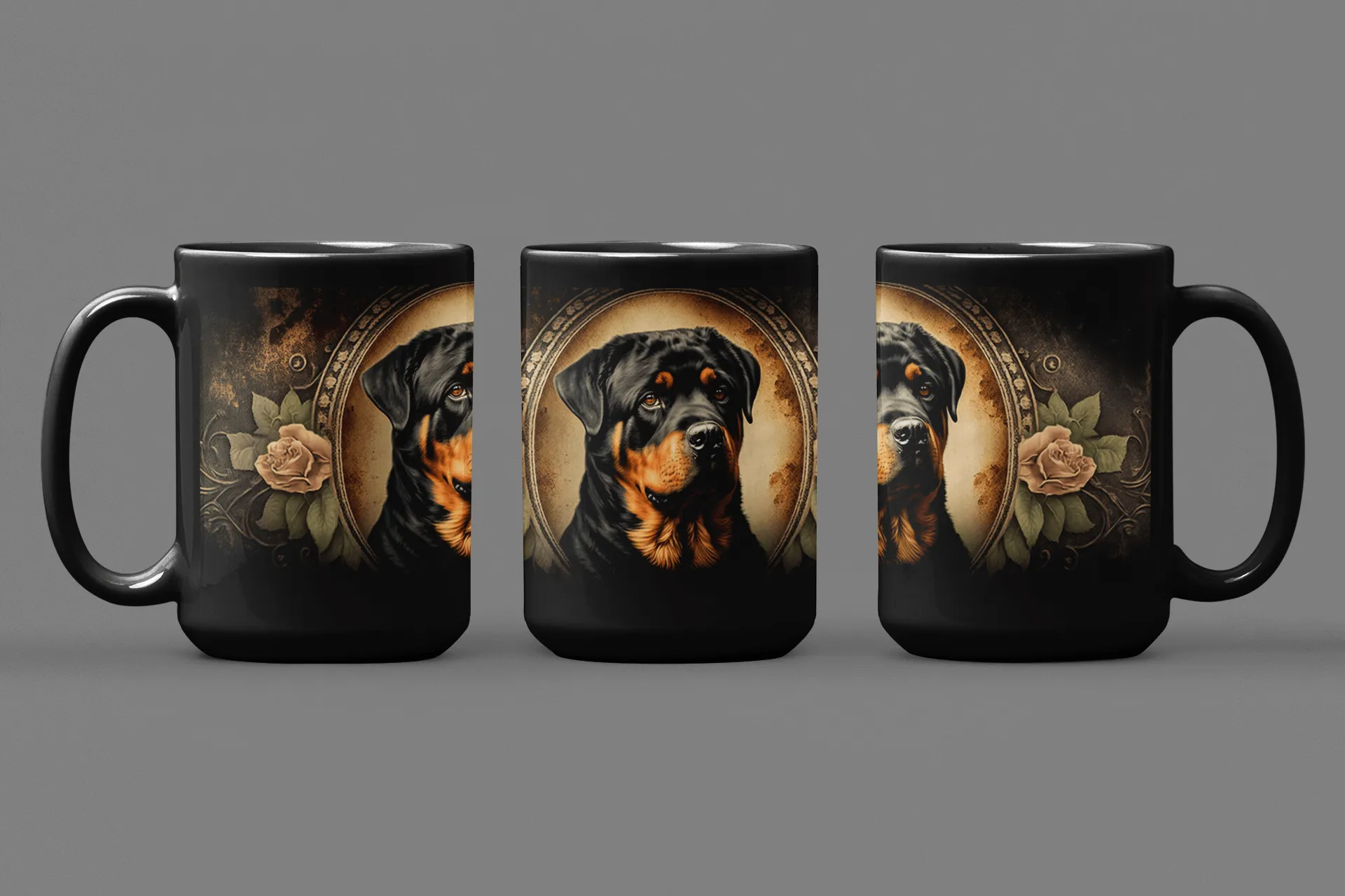 Vintage Victorian Rottweiler Portrait - 15 oz Coffee Mug