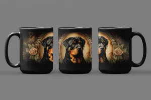 Vintage Victorian Rottweiler Portrait - 15 oz Coffee Mug