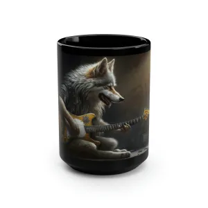 Vintage Wolf Playing Guitar - 15 oz Coffee Mug