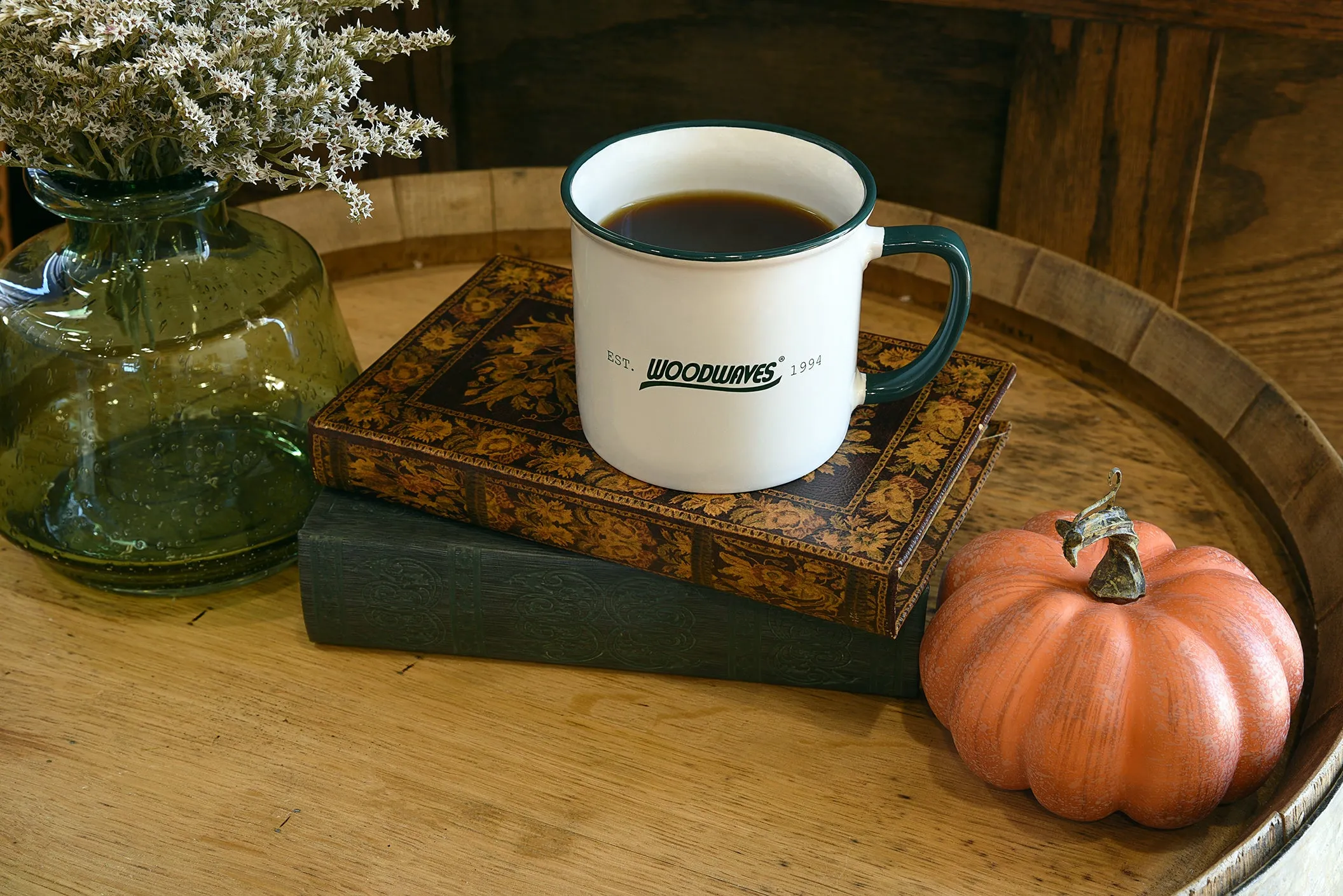 Woodwaves Camping Style Coffee Mug White and Forest Green