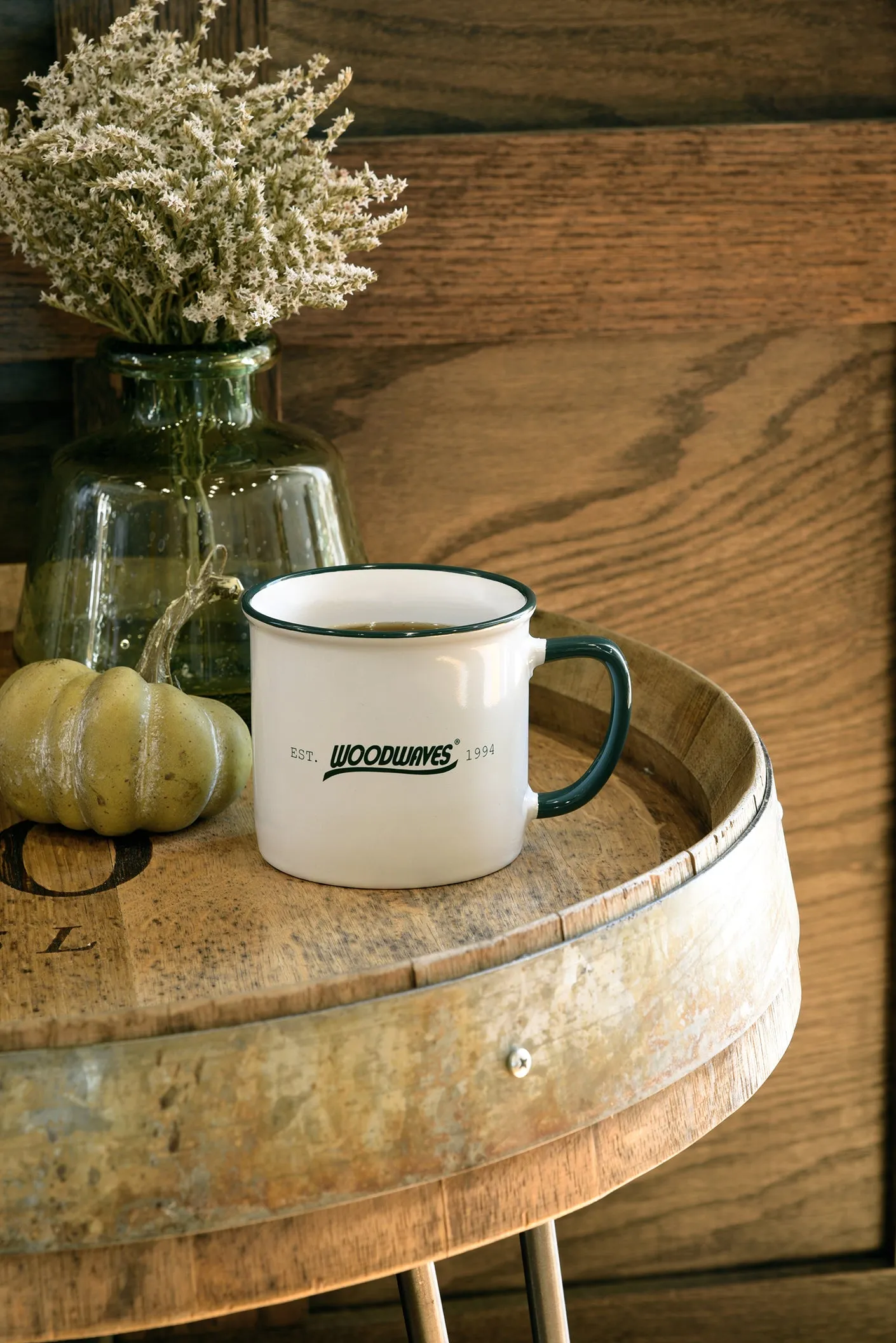 Woodwaves Camping Style Coffee Mug White and Forest Green