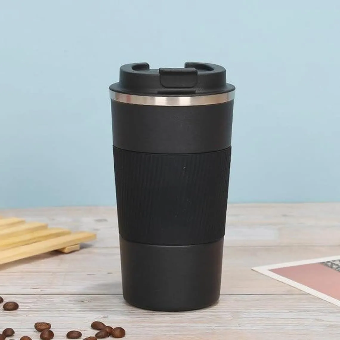 Wosta Travel Mug, Insulated Coffee Cup with Leakproof Lid,Vacuum Insulation Stainless Steel Reusable for Hot Cold Coffee,Tea, Thermal Mug with Non-Slip (Black, 510 Ml)